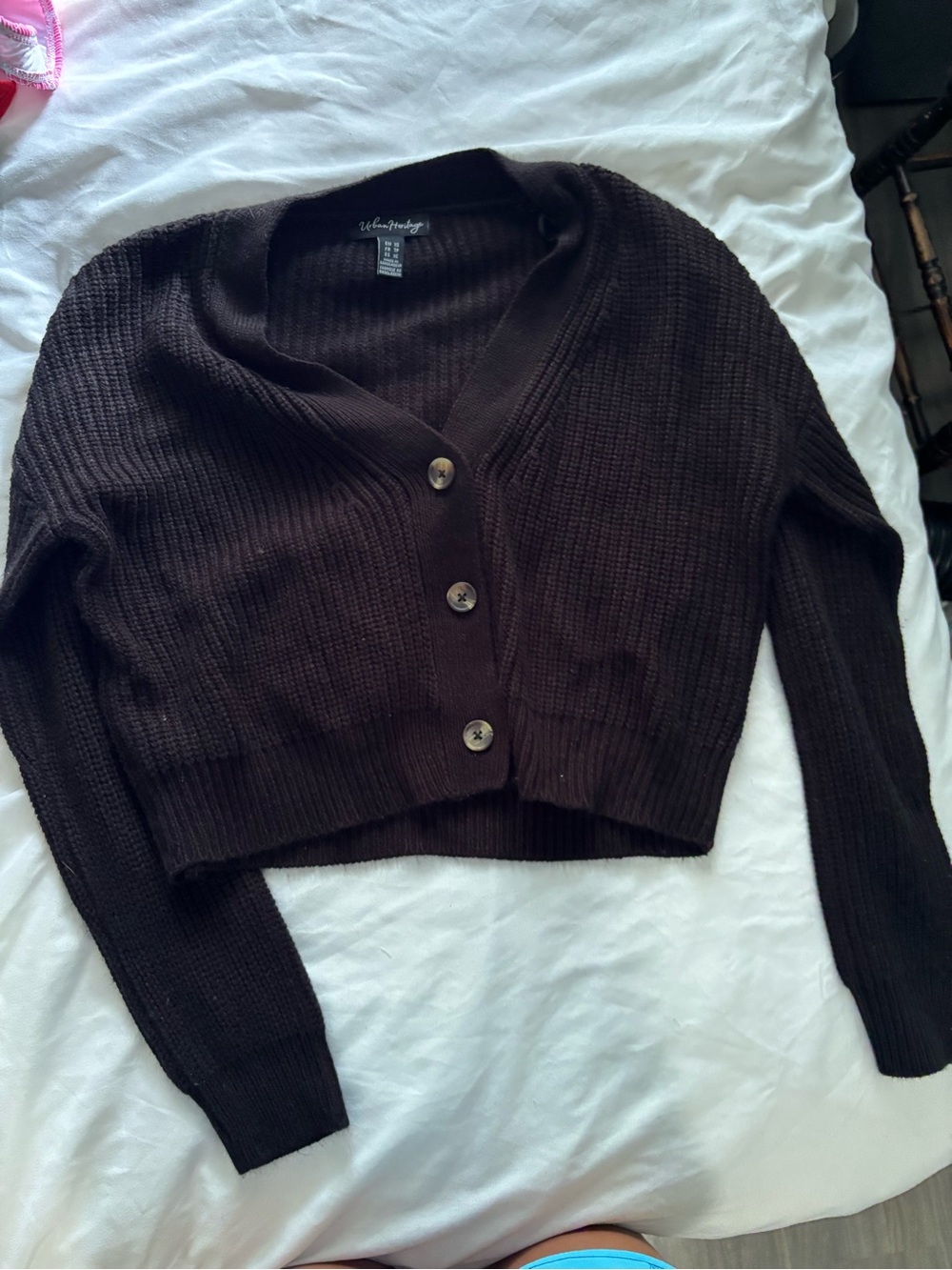 Urban Heritage Brown Cropped Rib-Knit Cardigan